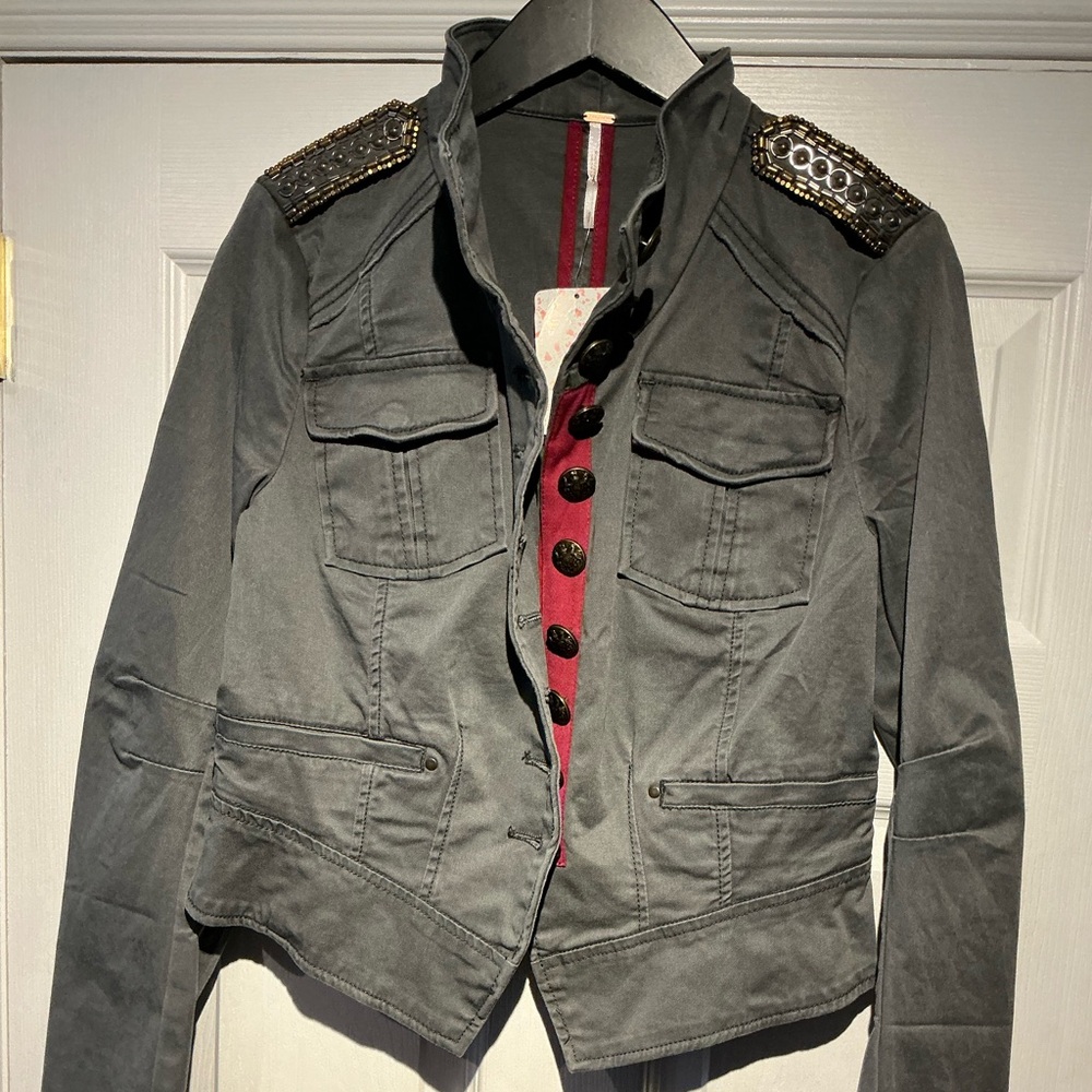 NWT- Free People Women's Military Style Jacket - Gray Size S